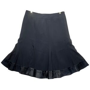 Black A-Line Skirt Satin Trim Career Cocktail Party Korean Cocktail Whimsigoth